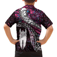 New Zealand Aotearoa Kid Hawaiian Shirt Maori Hei Rehua Paua Shell Glitter Pink LT05 - Polynesian Pride