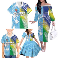 Personalised Happy Malampa Fiji Day Family Matching Off The Shoulder Long Sleeve Dress and Hawaiian Shirt Half Mix Style LT05 - Polynesian Pride