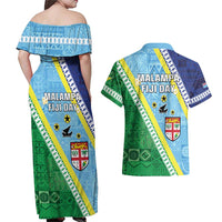 Love Malampa Fiji Day Couples Matching Off Shoulder Maxi Dress and Hawaiian Shirt Together We Grow LT05 - Polynesian Pride