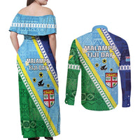 Love Malampa Fiji Day Couples Matching Off Shoulder Maxi Dress and Long Sleeve Button Shirt Together We Grow LT05 - Polynesian Pride