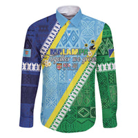Love Malampa Fiji Day Family Matching Off Shoulder Maxi Dress and Hawaiian Shirt Together We Grow LT05 Dad's Shirt - Long Sleeve Blue - Polynesian Pride