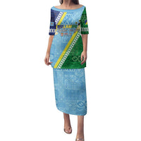 Love Malampa Fiji Day Family Matching Puletasi and Hawaiian Shirt Together We Grow LT05 Mom's Dress Blue - Polynesian Pride