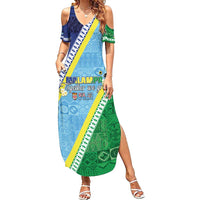 Love Malampa Fiji Day Family Matching Summer Maxi Dress and Hawaiian Shirt Together We Grow LT05 Mom's Dress Blue - Polynesian Pride