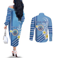 Personalised Federated States of Micronesia Couples Matching Off The Shoulder Long Sleeve Dress and Long Sleeve Button Shirt Happy 38th Independence Anniversary LT05 - Polynesian Pride