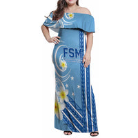 Personalised Federated States of Micronesia Family Matching Off Shoulder Maxi Dress and Hawaiian Shirt Happy 38th Independence Anniversary LT05 Mom's Dress Blue - Polynesian Pride