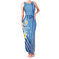 Personalised Federated States of Micronesia Family Matching Tank Maxi Dress and Hawaiian Shirt Happy 38th Independence Anniversary LT05 Mom's Dress Blue - Polynesian Pride