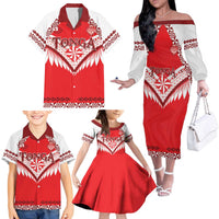 Custom Tonga Mate Maa Rugby Family Matching Off The Shoulder Long Sleeve Dress and Hawaiian Shirt Go Champions LT05 - Polynesian Pride