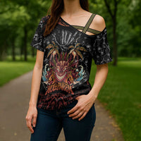 Aloha Halloween Cross Shoulder Shirt Horror Tiki Heavy Metal Style - Polynesian Pride