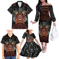 Aloha Halloween Family Matching Off The Shoulder Long Sleeve Dress and Hawaiian Shirt Horror Tiki Heavy Metal Style LT05 - Polynesian Pride