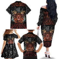 Aloha Halloween Family Matching Off The Shoulder Long Sleeve Dress and Hawaiian Shirt Horror Tiki Heavy Metal Style LT05 - Polynesian Pride