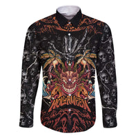 Aloha Halloween Family Matching Off The Shoulder Long Sleeve Dress and Hawaiian Shirt Horror Tiki Heavy Metal Style LT05 Dad's Shirt - Long Sleeve Black - Polynesian Pride