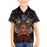 Aloha Halloween Family Matching Off The Shoulder Long Sleeve Dress and Hawaiian Shirt Horror Tiki Heavy Metal Style LT05 Son's Shirt Black - Polynesian Pride