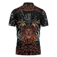 Aloha Halloween Zipper Polo Shirt Horror Tiki Heavy Metal Style - Polynesian Pride