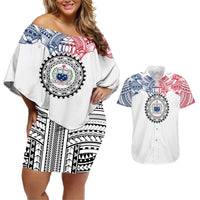 Samoa Black Saturday Couples Matching Off Shoulder Short Dress and Hawaiian Shirt Polynesian Tribal Simple Style LT05 White - Polynesian Pride