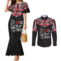 Aotearoa Toitu Te Tiriti Couples Matching Mermaid Dress and Long Sleeve Button Shirt New Zealand Honour The Treaty LT05 Black - Polynesian Pride