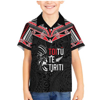 Aotearoa Toitu Te Tiriti Family Matching Mermaid Dress and Hawaiian Shirt New Zealand Honour The Treaty LT05 Son's Shirt Black - Polynesian Pride
