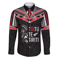 Aotearoa Toitu Te Tiriti Family Matching Off The Shoulder Long Sleeve Dress and Hawaiian Shirt New Zealand Honour The Treaty LT05 Dad's Shirt - Long Sleeve Black - Polynesian Pride