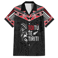 Aotearoa Toitu Te Tiriti Family Matching Tank Maxi Dress and Hawaiian Shirt New Zealand Honour The Treaty LT05 Dad's Shirt - Short Sleeve Black - Polynesian Pride
