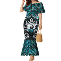 New Zealand Maori Family Matching Mermaid Dress and Hawaiian Shirt Poutama Pikorua Turquoise Paua Shell LT05 Mom's Dress Turquoise - Polynesian Pride
