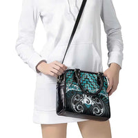 New Zealand Maori Shoulder Handbag Poutama Pikorua Turquoise Paua Shell