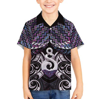 New Zealand Maori Family Matching Long Sleeve Bodycon Dress and Hawaiian Shirt Poutama Pikorua Purple Paua Shell LT05 Son's Shirt Purple - Polynesian Pride