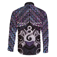 New Zealand Maori Family Matching Off The Shoulder Long Sleeve Dress and Hawaiian Shirt Poutama Pikorua Purple Paua Shell LT05 - Polynesian Pride