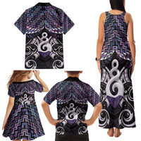 New Zealand Maori Family Matching Tank Maxi Dress and Hawaiian Shirt Poutama Pikorua Purple Paua Shell LT05 - Polynesian Pride