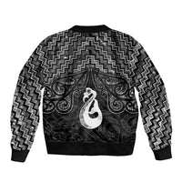 New Zealand Maori Bomber Jacket Poutama Manaia Black Paua Shell