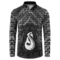 New Zealand Maori Button Sweatshirt Poutama Manaia Black Paua Shell
