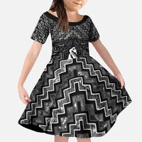 New Zealand Maori Family Matching Mermaid Dress and Hawaiian Shirt Poutama Manaia Black Paua Shell LT05 Daughter's Dress Black - Polynesian Pride