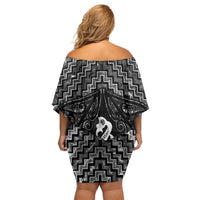 New Zealand Maori Family Matching Off Shoulder Short Dress and Hawaiian Shirt Poutama Manaia Black Paua Shell LT05 - Polynesian Pride