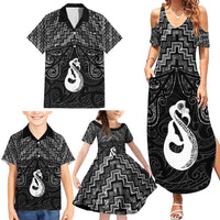 New Zealand Maori Family Matching Summer Maxi Dress and Hawaiian Shirt Poutama Manaia Black Paua Shell LT05 - Polynesian Pride