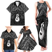 New Zealand Maori Family Matching Tank Maxi Dress and Hawaiian Shirt Poutama Manaia Black Paua Shell LT05 - Polynesian Pride