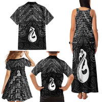 New Zealand Maori Family Matching Tank Maxi Dress and Hawaiian Shirt Poutama Manaia Black Paua Shell LT05 - Polynesian Pride