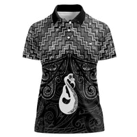 New Zealand Maori Women Polo Shirt Poutama Manaia Black Paua Shell