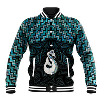 New Zealand Maori Baseball Jacket Poutama Manaia Turquoise Paua Shell
