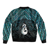 New Zealand Maori Bomber Jacket Poutama Manaia Turquoise Paua Shell