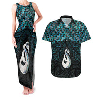 New Zealand Maori Couples Matching Tank Maxi Dress and Hawaiian Shirt Poutama Manaia Turquoise Paua Shell LT05 Turquoise - Polynesian Pride