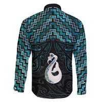 New Zealand Maori Family Matching Off Shoulder Maxi Dress and Hawaiian Shirt Poutama Manaia Turquoise Paua Shell LT05 - Polynesian Pride