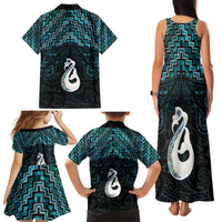 New Zealand Maori Family Matching Tank Maxi Dress and Hawaiian Shirt Poutama Manaia Turquoise Paua Shell LT05 - Polynesian Pride