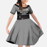 Custom New Zealand Cricket Family Matching Off The Shoulder Long Sleeve Dress and Hawaiian Shirt Black Cap Unbeatable LT05 Daughter's Dress Black - Polynesian Pride