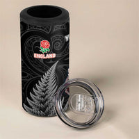 New Zealand And England Rugby Custom 4 in 1 Can Cooler Tumbler Red Rose Mix Maori Pattern - Polynesian Pride