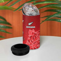 New Zealand And England Rugby Custom 4 in 1 Can Cooler Tumbler Red Rose Mix Maori Pattern - Polynesian Pride