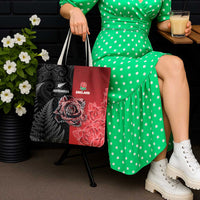 New Zealand And England Rugby Tote Bag Red Rose Mix Maori Pattern LT05 - Polynesian Pride