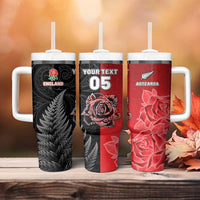 New Zealand And England Rugby Custom Tumbler With Handle Red Rose Mix Maori Pattern LT05 - Polynesian Pride