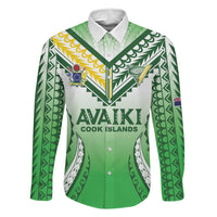 Custom Cook Islands Avaiki Rugby Family Matching Off The Shoulder Long Sleeve Dress and Hawaiian Shirt Go Champions LT05 Dad's Shirt - Long Sleeve Green - Polynesian Pride