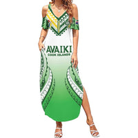 Custom Cook Islands Avaiki Rugby Family Matching Summer Maxi Dress and Hawaiian Shirt Go Champions LT05 Mom's Dress Green - Polynesian Pride