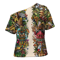Hawaii And Japan Cross Shoulder Shirt Tiki With Oni Mask - Polynesian Pride
