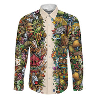 Hawaii And Japan Family Matching Off Shoulder Maxi Dress and Hawaiian Shirt Tiki With Oni Mask LT05 Dad's Shirt - Long Sleeve Colorful - Polynesian Pride