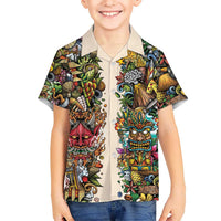 Hawaii And Japan Family Matching Off Shoulder Short Dress and Hawaiian Shirt Tiki With Oni Mask LT05 Son's Shirt Colorful - Polynesian Pride